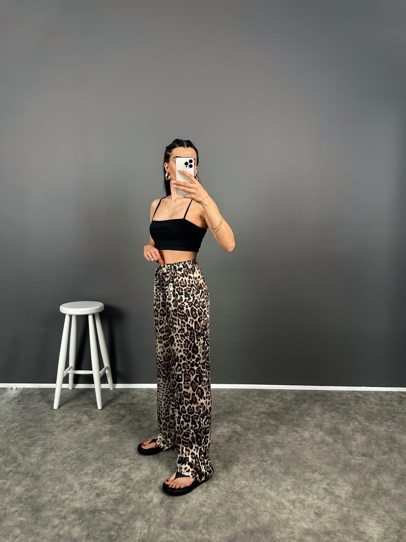 Genza Leoparlı Beli Lastikli Pantolon 