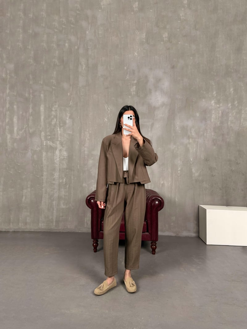 Kahve Astarlı Ceket Pantolon Takım Gaus00069