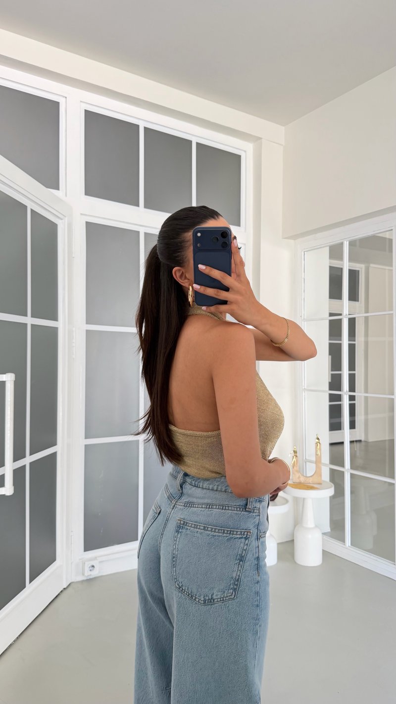 Altın Degaje Yaka Simli Bluz GAUS-01744