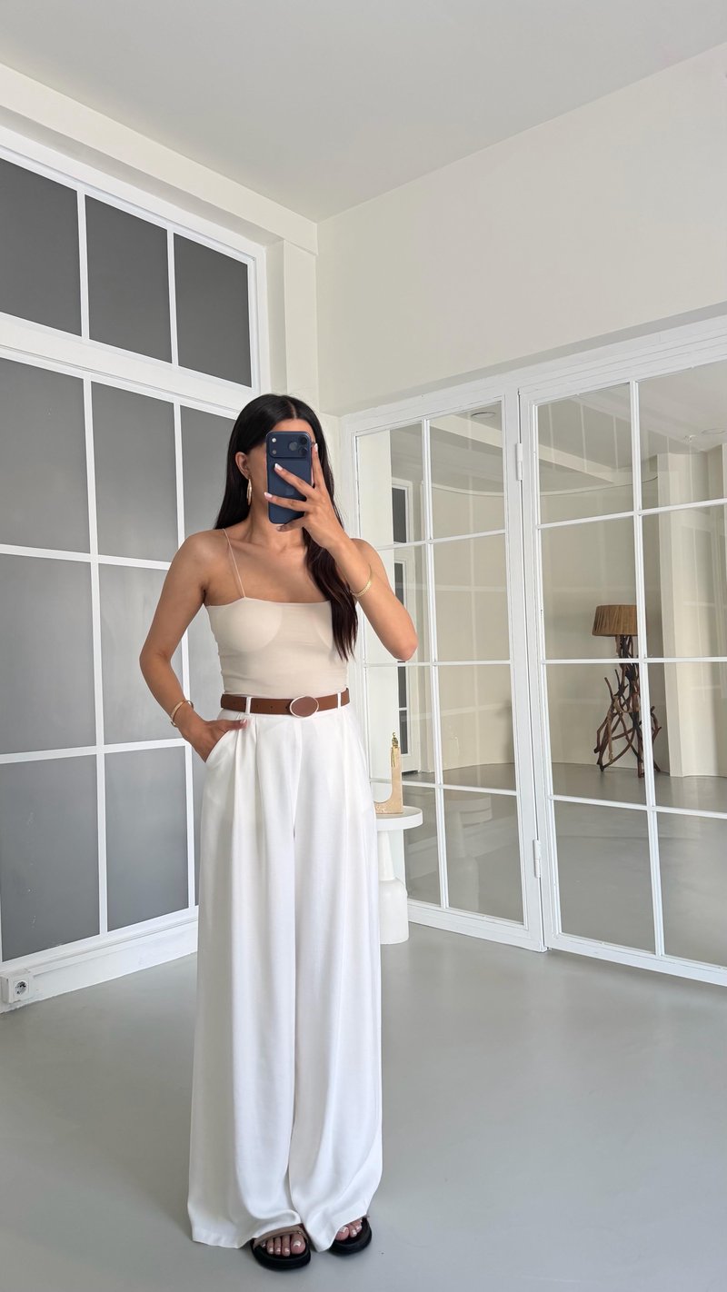 Ekru Kemerli Premium Pantolon GAUS-01667