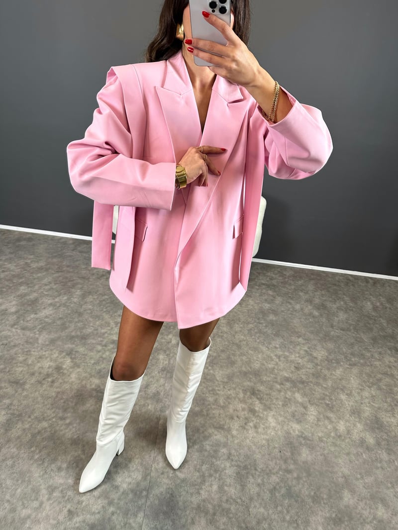 Marisol Premium Pembe Bağlamalı Astarlı Blazer Ceket