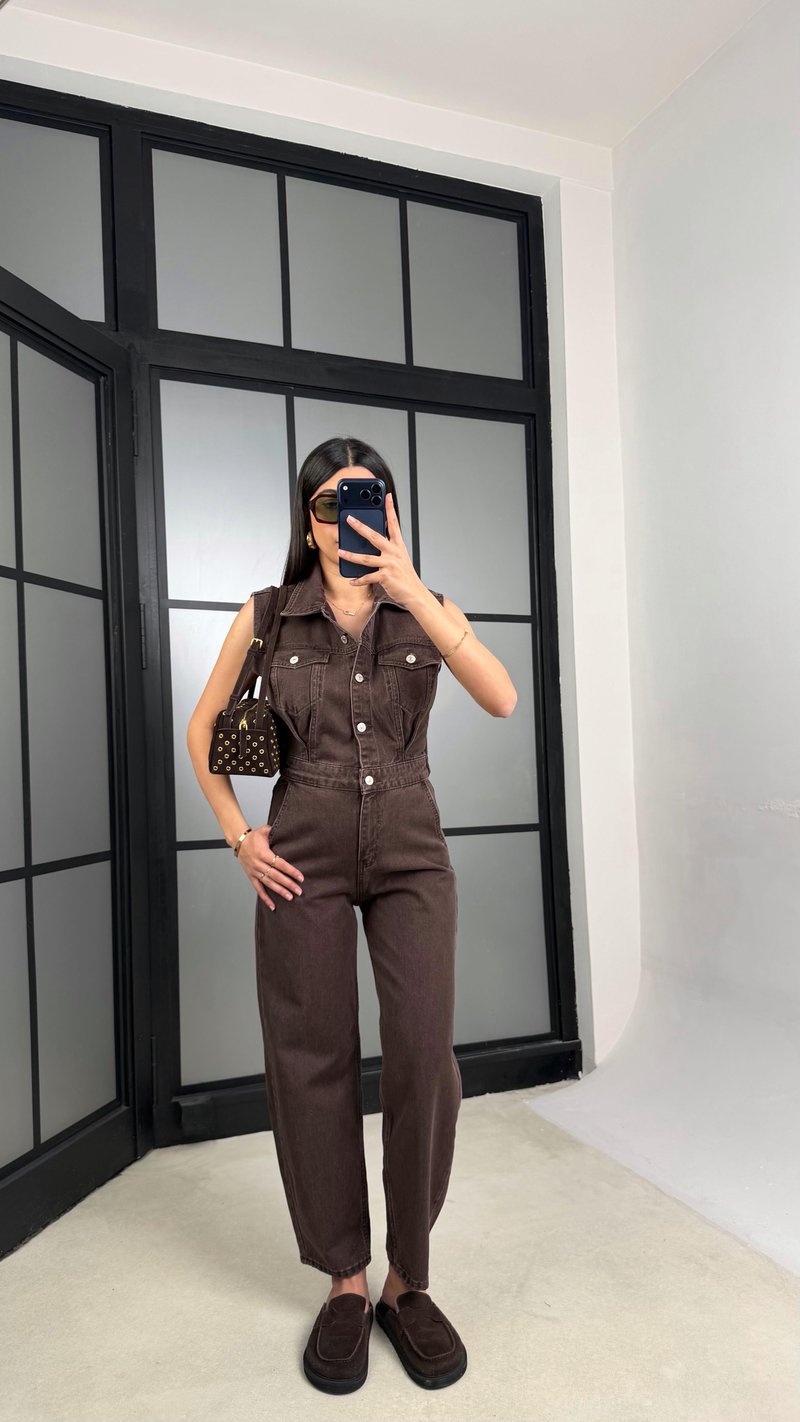 Kahve ZR Muadil Premium Denim Tulum GAUS-01280