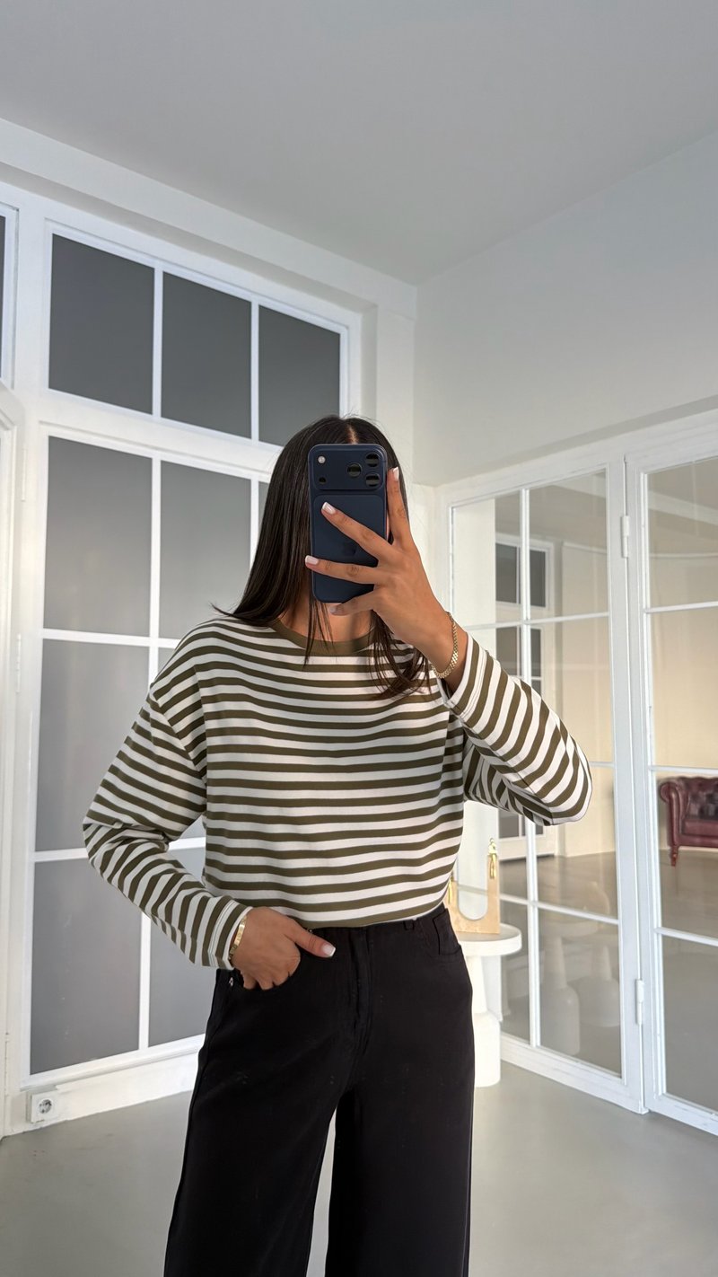 Yeşil Çizgili Basic Bluz GAUS-02015