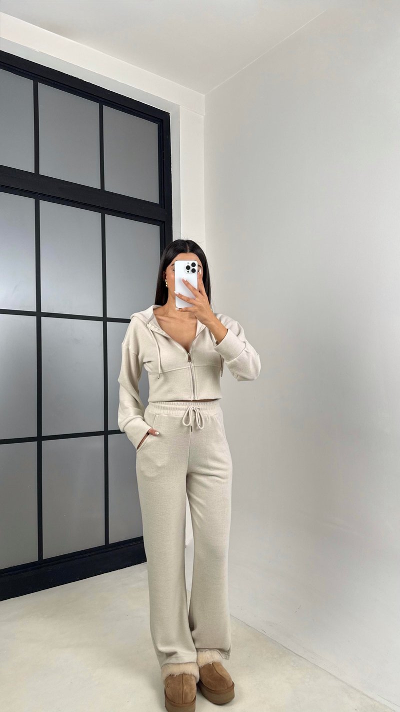 Taş Hırka Beli Lastikli Pantolon İkili Selanik Kumaş Takım GAUS-00523