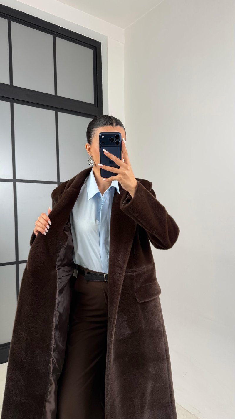 Acı Kahve Astarlı Vatkalı Premium Kürk Kaban GAUS-00582