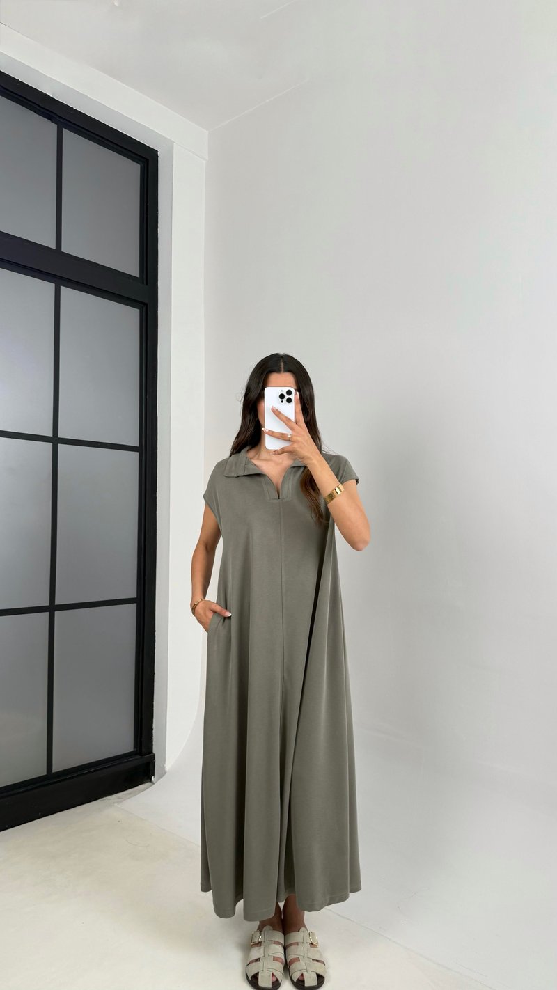 Haki MD Muadil Polo Yaka Cepli Basic Elbise Gaus00568