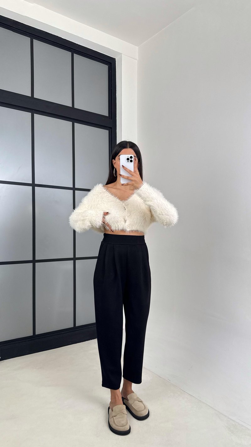 Siyah Beli Lastikli Modal Kumaş Şalvar Pantolon GAUS-00210