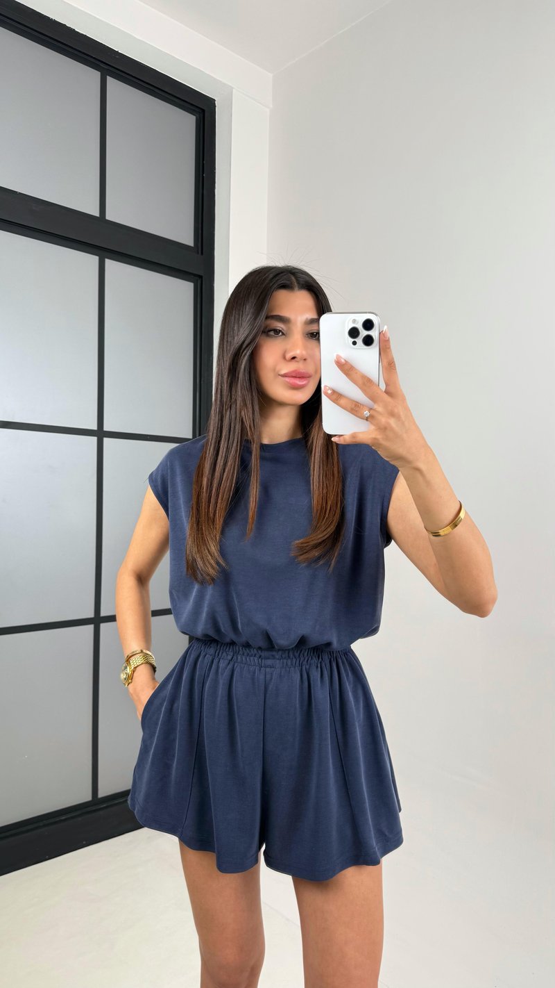 Lacivert Oys Muadil Sırt Dekolteli Modal Şortlu Tulum Gaus00596