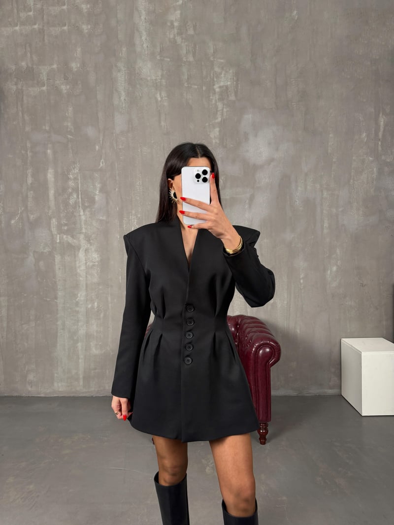 Jules Black Lined Lined Jacket Skirt Double Set with Fitted Waist