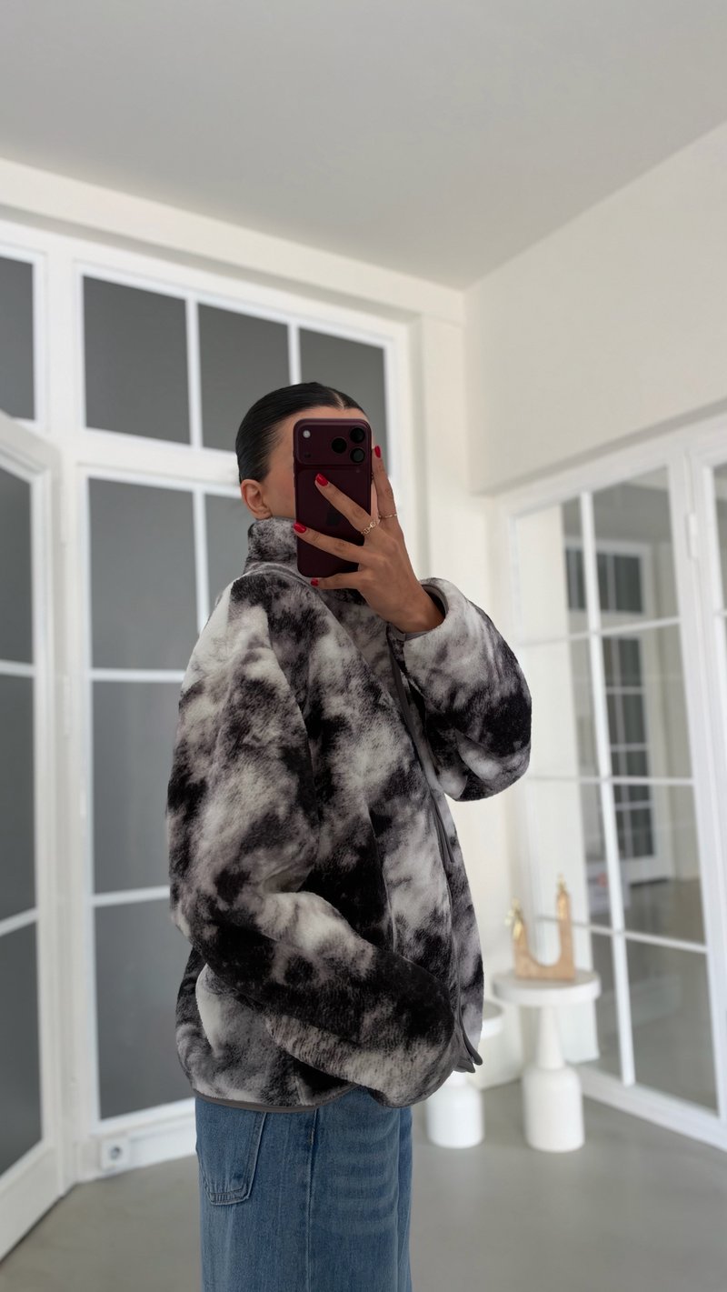 Gri Duman Desenli Fermuarlı Polar Sweatshirt GAUS-01916 GAUS-02327