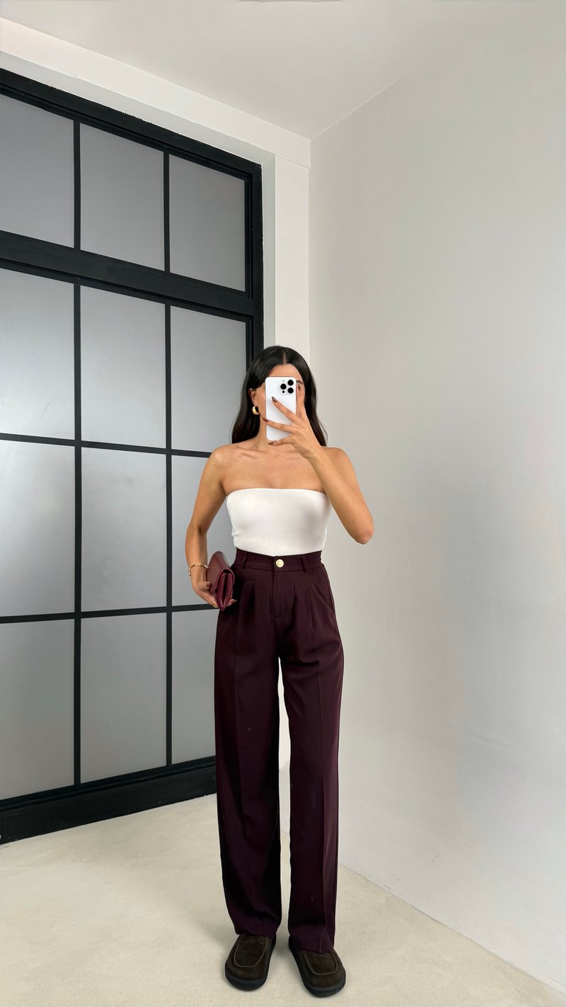 Bordo Gold Düğmeli Beli Lastikli Premium Pantolon GAUS-00141