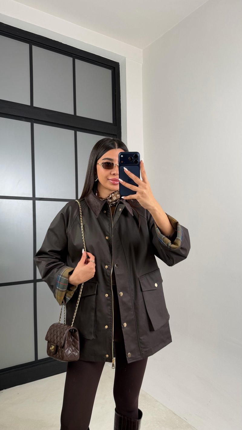 Acı Kahve Kadife Yaka Mumlu Görünümlü Cepli Parka GAUS-00609