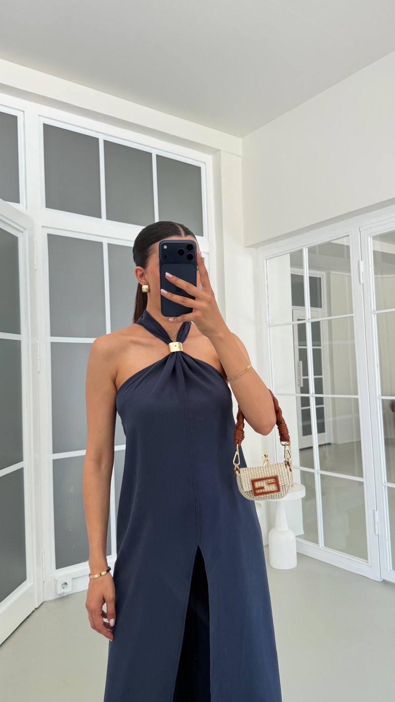 Lacivert Tulum Görünümlü Bluz Pantolon İkili Premium Takım GAUS-01738
