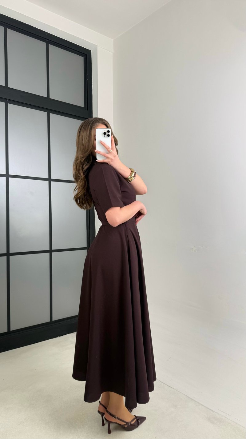 Mürdüm İnce Kemerli Elbise GAUS-00991