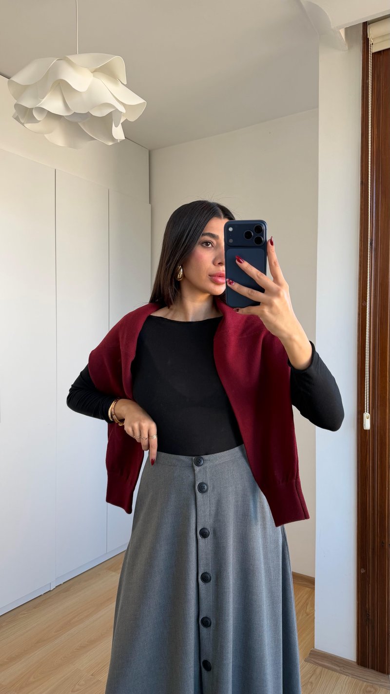 Antrasit Düğmeli Kumaş Etek GAUS-00616
