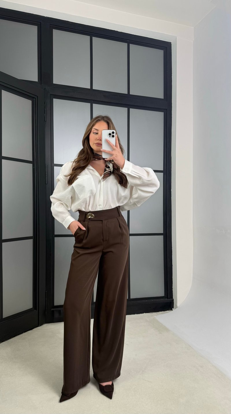 Acı Kahve Gold Toka Detaylı Pantolon GAUS-01168