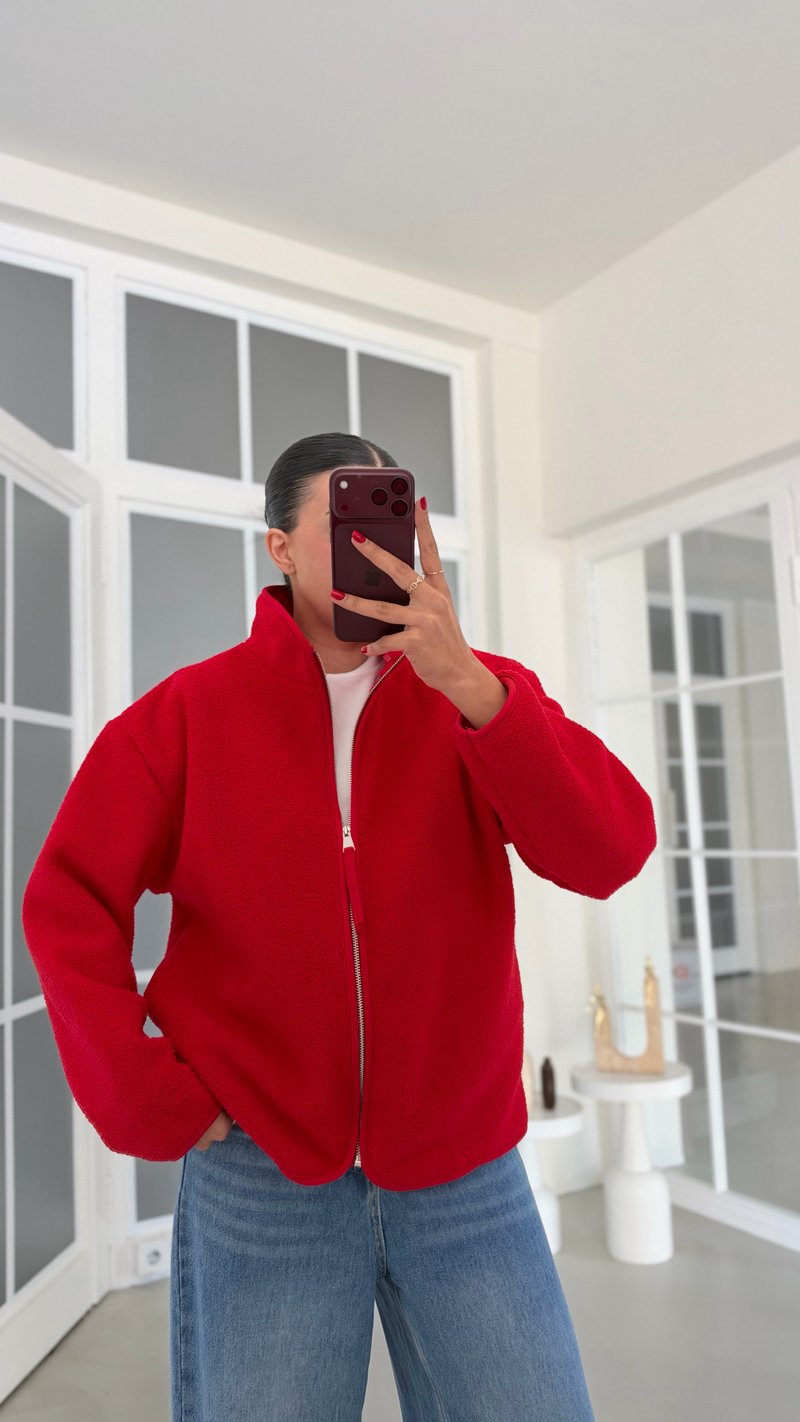 Kırmızı Fermuarlı Polar Sweatshirt GAUS-01916 GAUS-02328