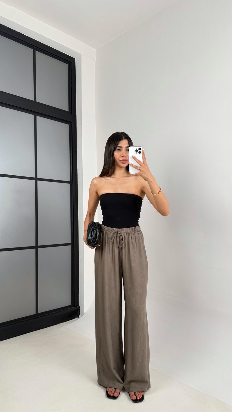 Kahve Beli Lastikli Çilek Kumaş Pantolon Gaus00571