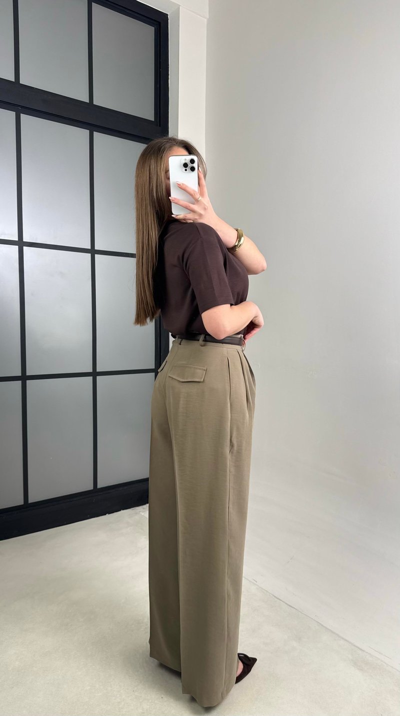 Haki Cep Detaylı Tencel Pantolon GAUS-00992