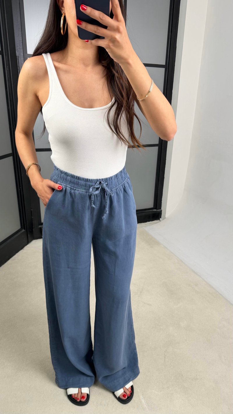 Mavi Beli Lastikli Tencel Denim Pantolon GAUS-01474