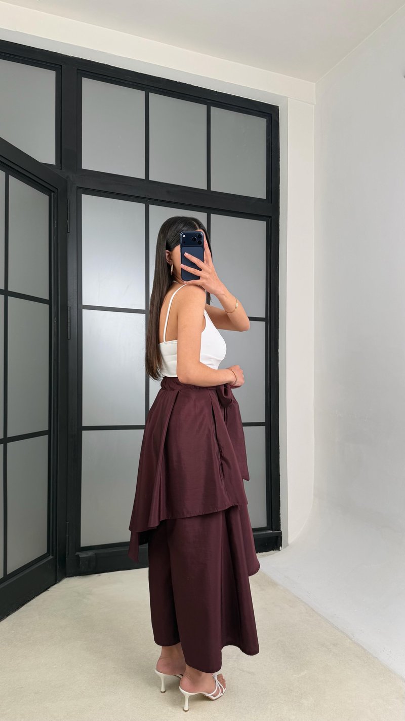 Mürdüm İthal Tencel Kumaş Tasarım Etek Pantolon GAUS-01412