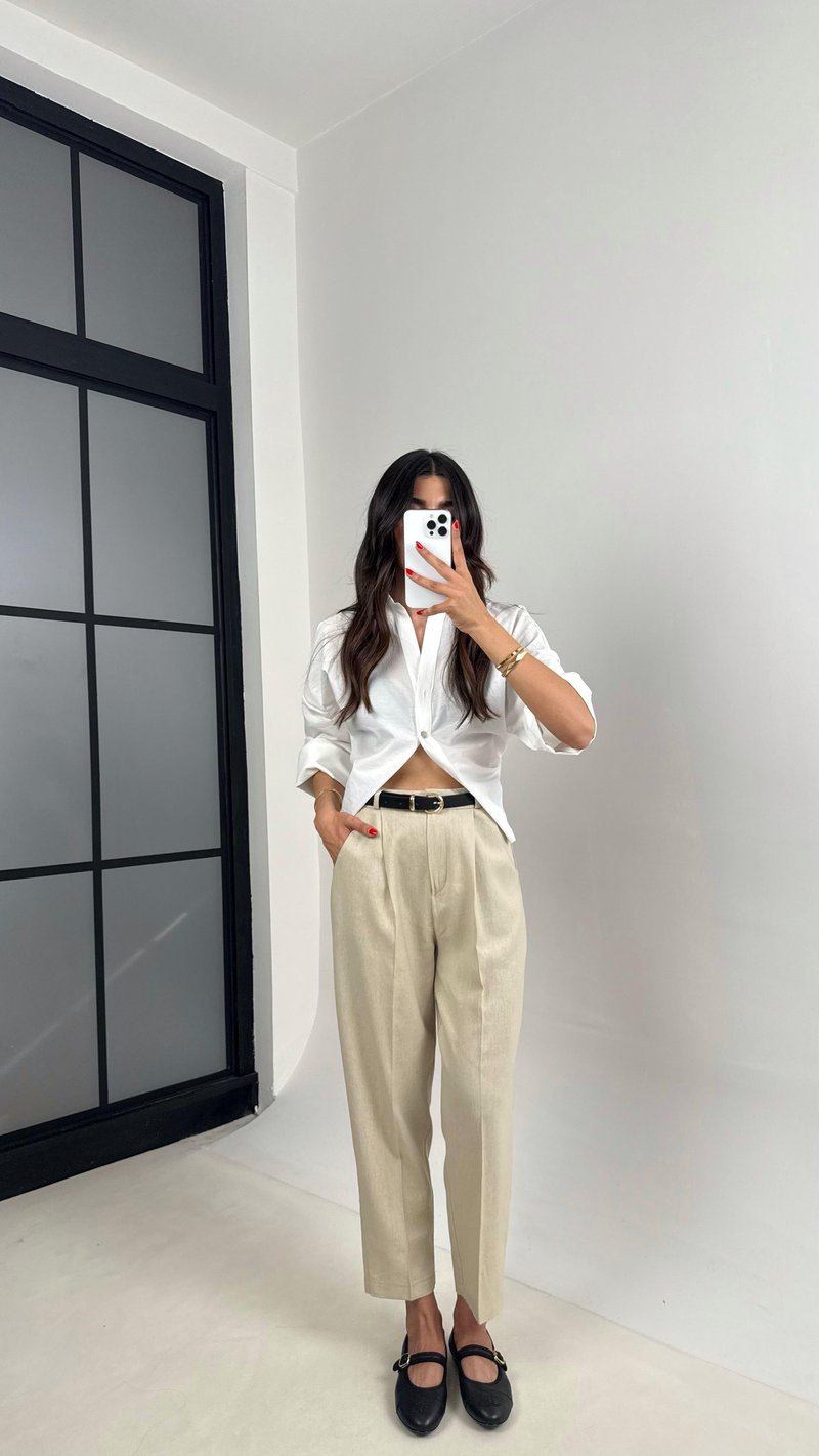 Taş Kemerli Cepli Premium Keten Pantolon Gaus00513