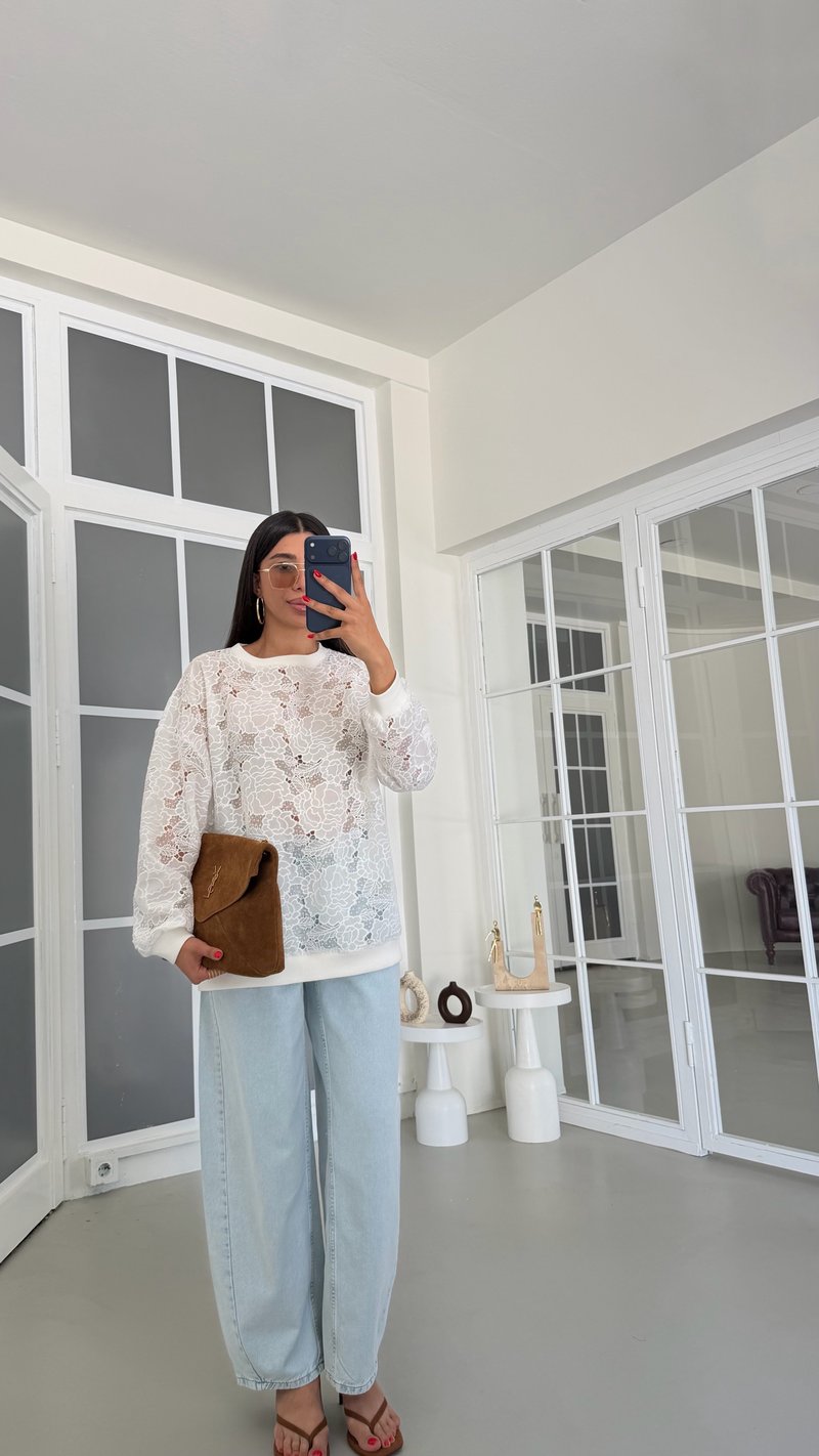 Ekru Fisto Detaylı Premium Sweatshirt GAUS-01834