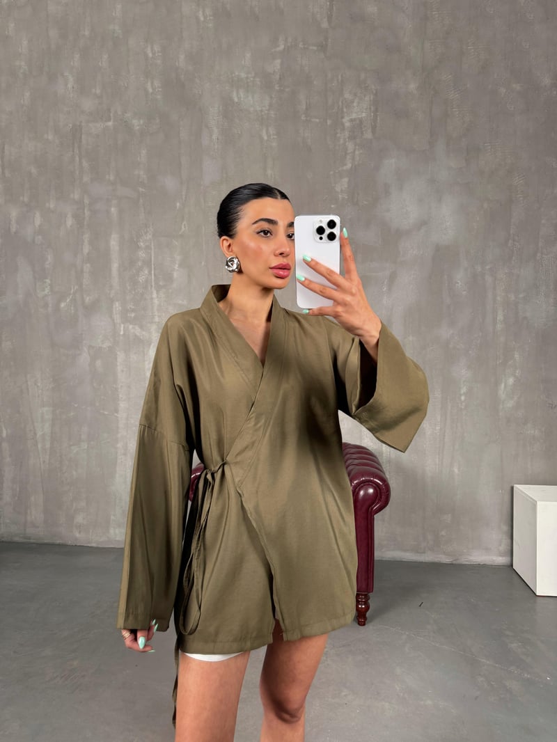 Haki Önden Bağlamalı Tensel Kimono Gaus00240