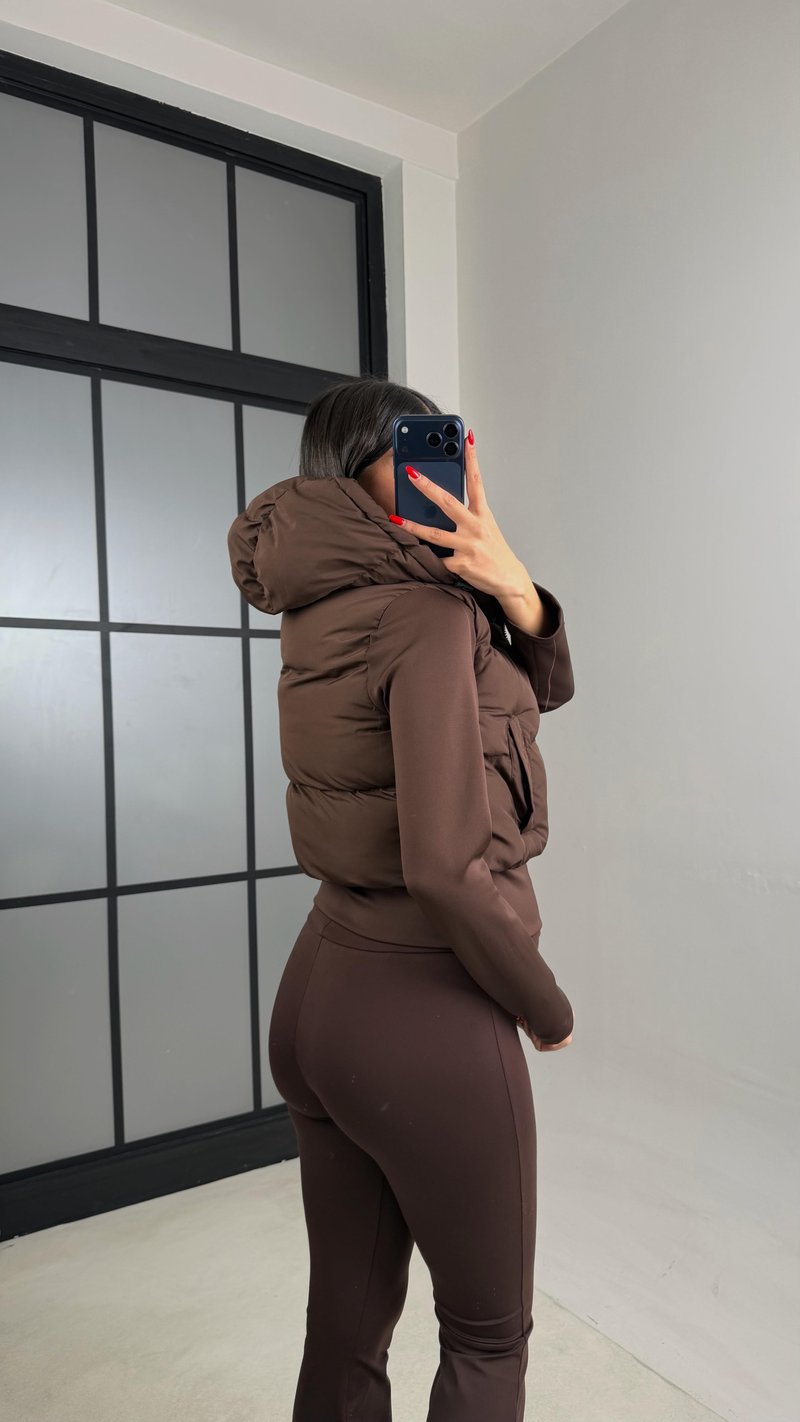 Acı Kahve Kapüşonlu Muadil  Şişme Mont GAUS-01050