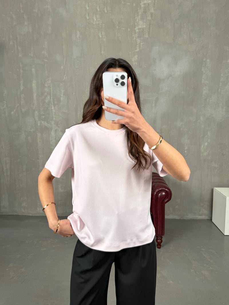 Nivon Pembe Pamuklu Bisiklet Yaka Basic Tshirt