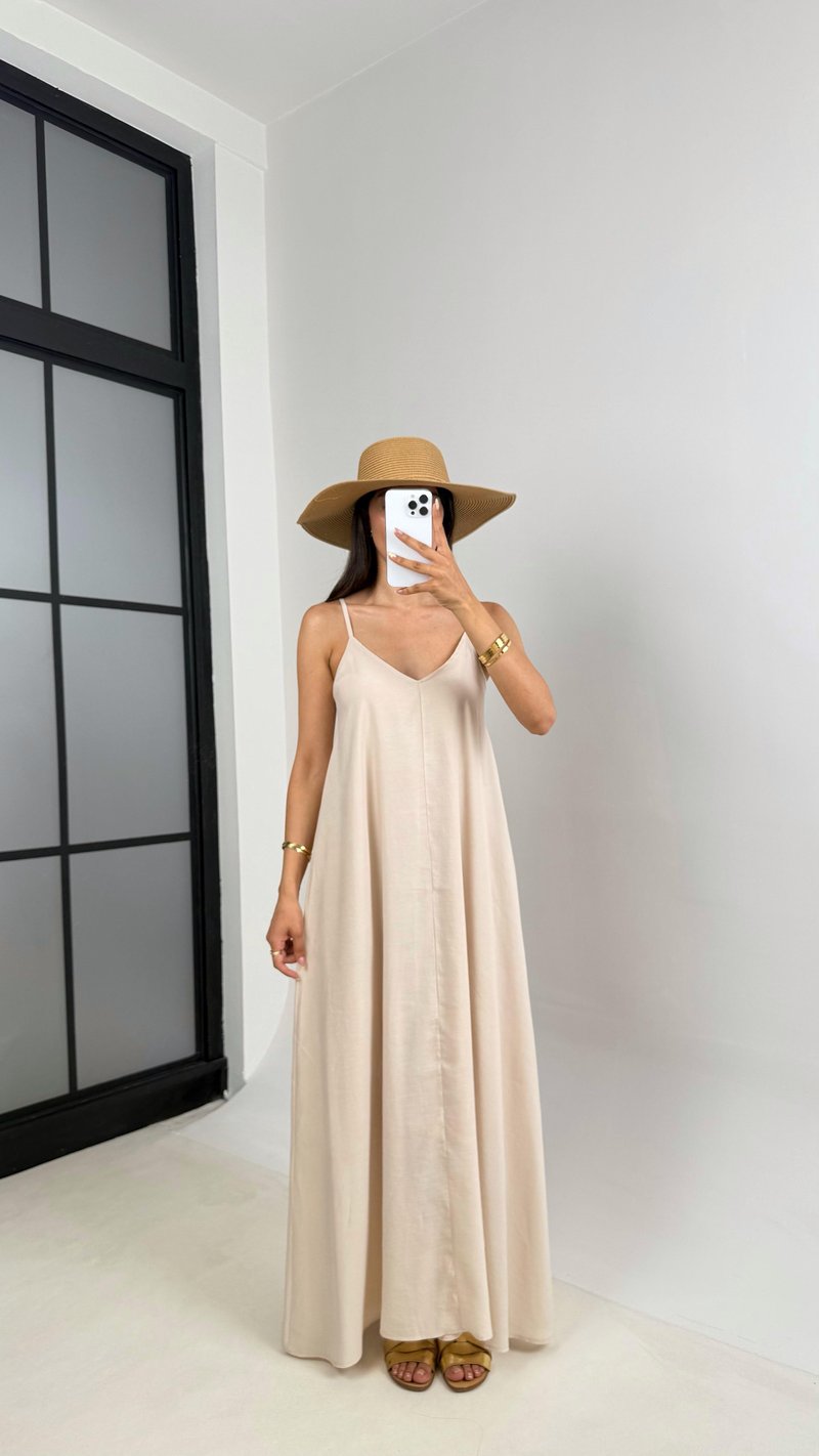 Taş Ayarlanabilir Askılı Astarlı Tencel Elbise Gaus00690