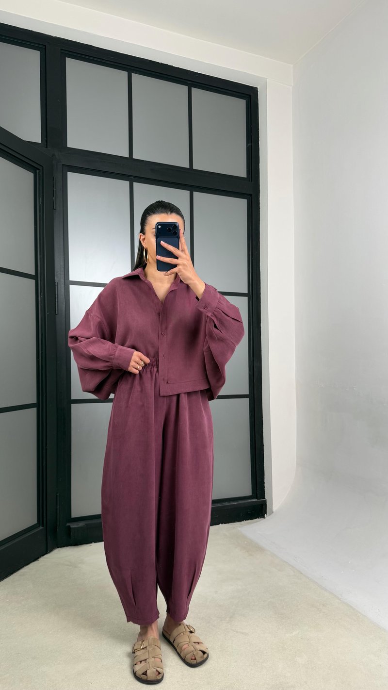 Mürdüm MD Muadil Gömlek Beli Lastikli Şalvar Pantolon Tencel Takım GAUS-01500