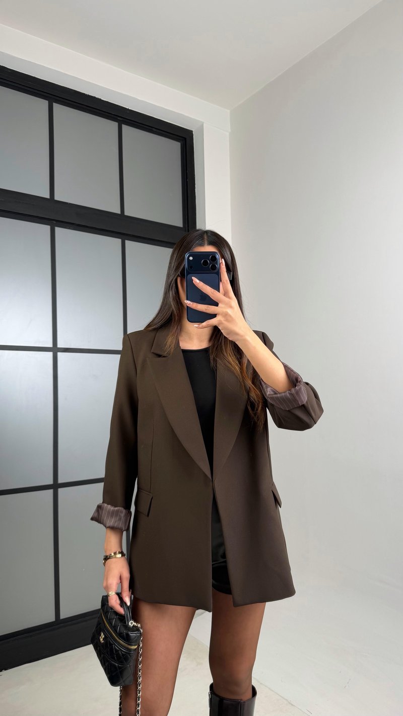 Acı Kahve Astarlı Vatkalı Cep Detaylı Blazer Ceket GAUS-00850