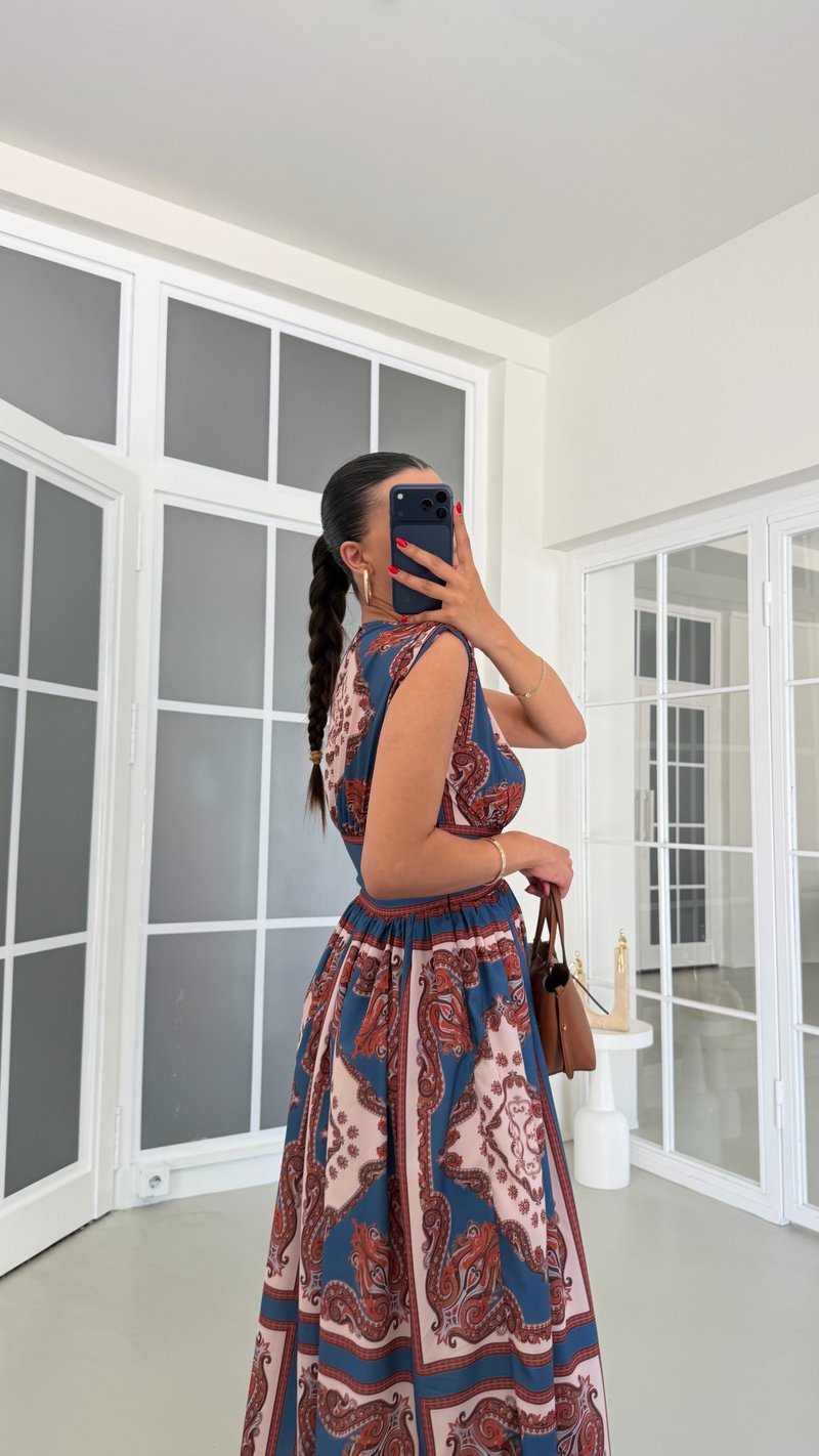 Çok Renkli Vintage Elbise GAUS-01859