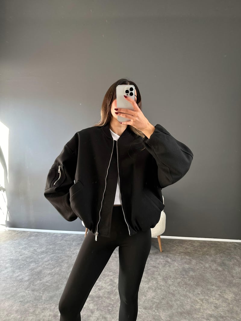 Siyah Premium Kaşe Bomber Ceket 
