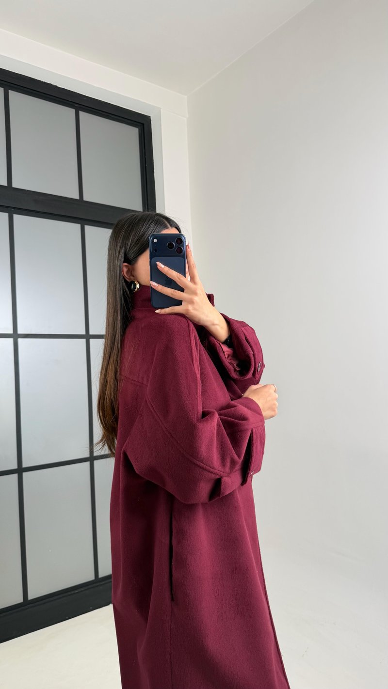 Mürdüm Dik Yaka Astarlı Kaban GAUS-00846
