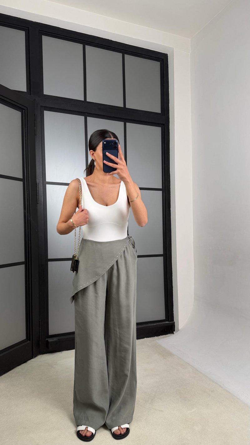 Haki Bandana Detaylı Tencel Pantolon GAUS-01424