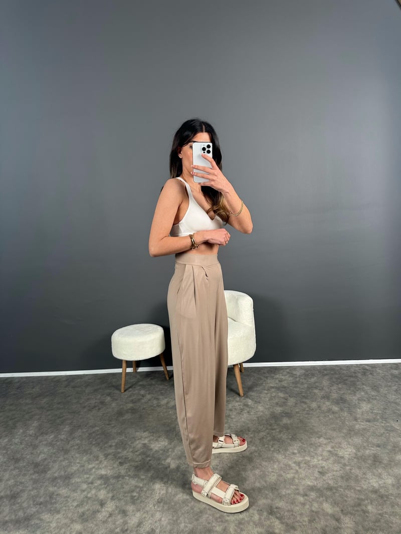 Tanya Açık Vizon Yazlık Modal Kumaş Harem Pantolon