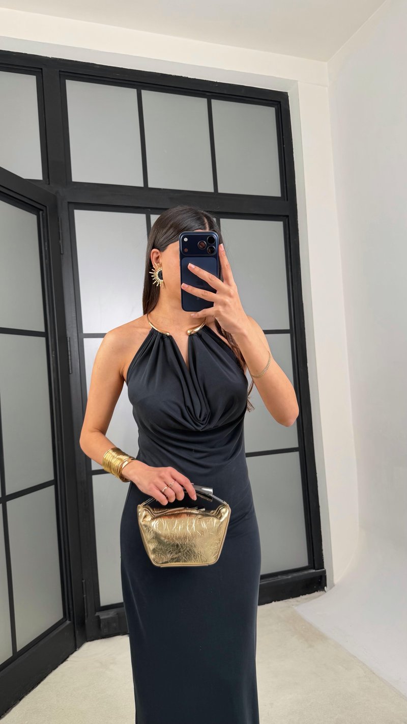 Füme Kolye Detaylı Premium Modal Kumaş Elbise GAUS-01367