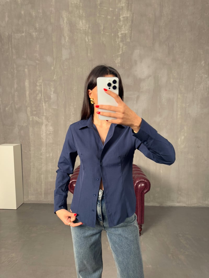 Neval Lacivert Slim Fit Gömlek