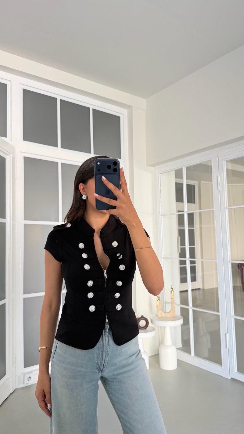 Siyah Apoletli Fermuarlı Modal Kumaş Yelek GAUS-01780