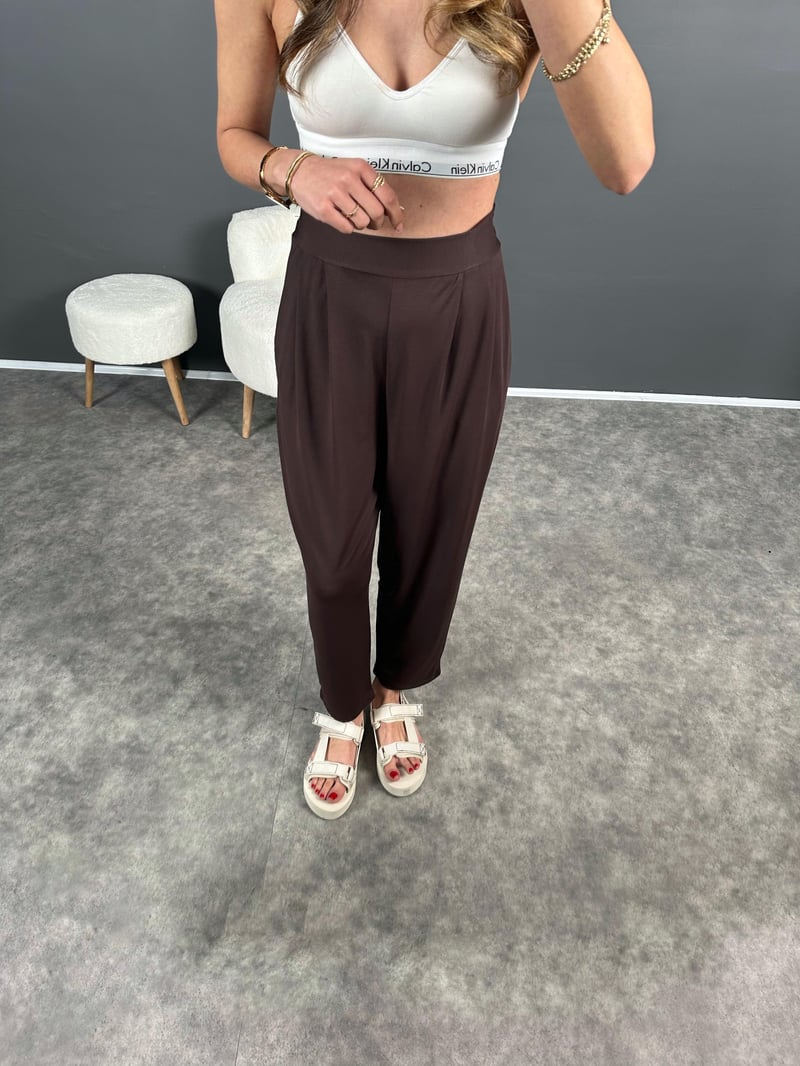 Tanya Kahverengi Yazlık Modal Kumaş Harem Pantolon