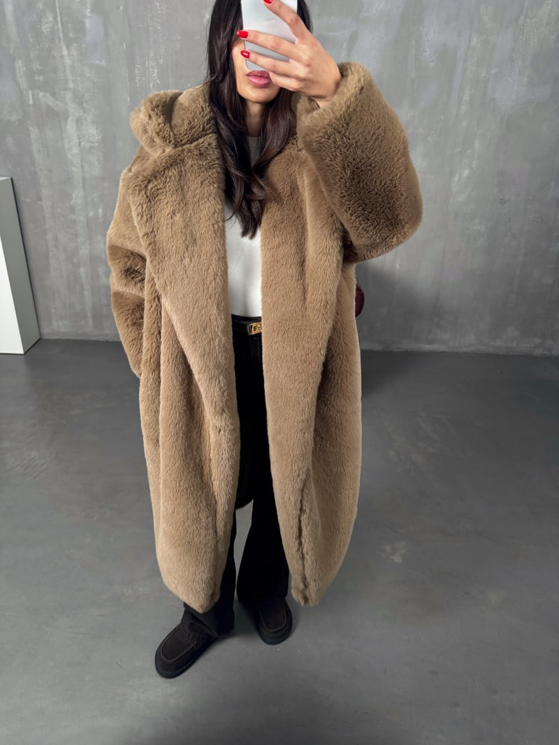 Wody Sütlü Kahve Astarlı Premium Kürk Kaban 