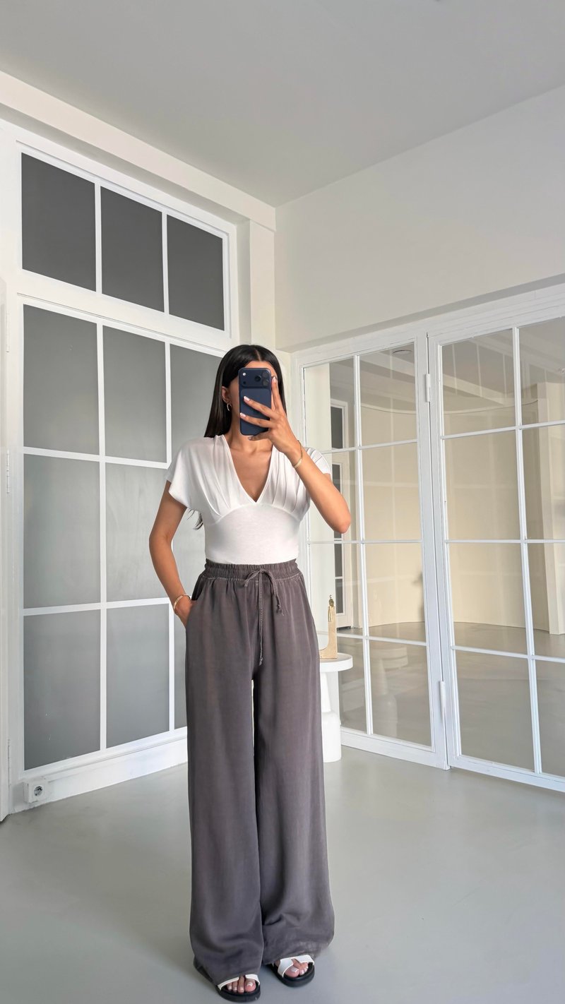Antrasit Beli Lastikli Tencel Denim Pantolon GAUS-01474