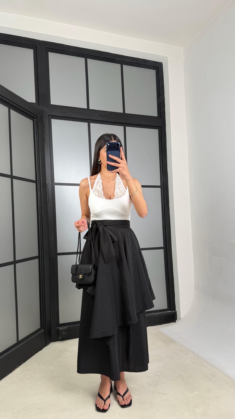 Siyah İthal Tencel Kumaş Tasarım Etek Pantolon GAUS-01412