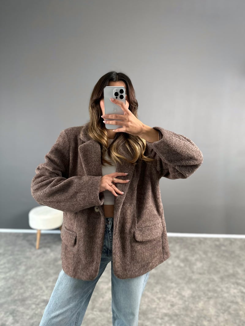 Kahve Premium Yumoş Kaşe Ceket 