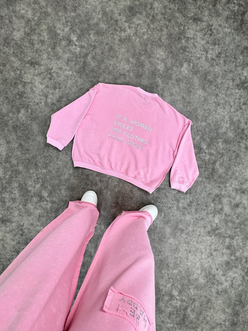 Berry Pembe Eskitme Bisiklet Yaka Taşlı Takım