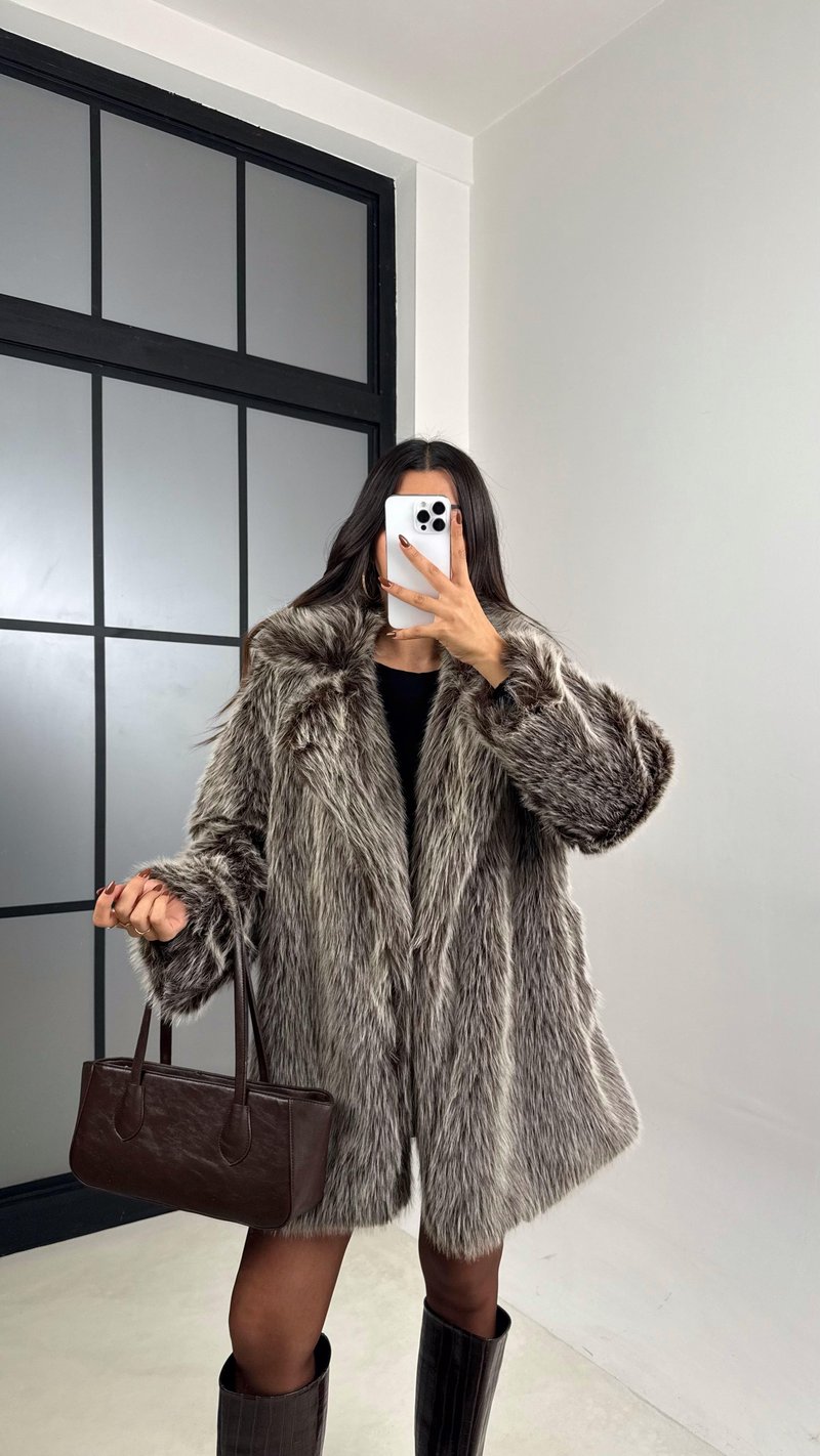 Kahve Yakalı Astarlı Cepli Premium Kürk GAUS-00456