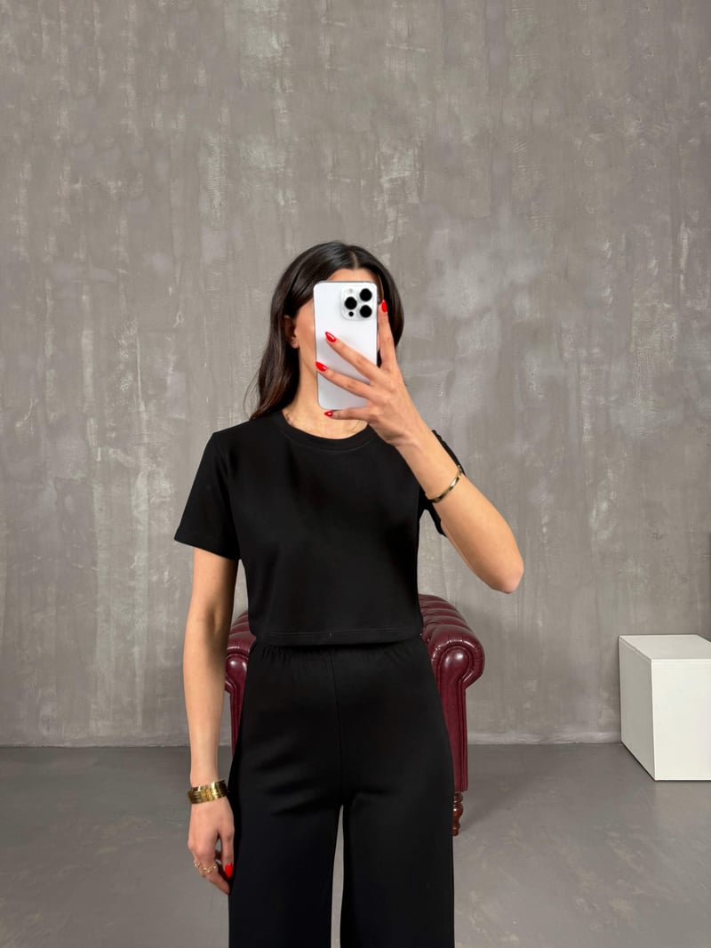 Siyah Bisiklet Yaka Modal Kumaş Basic Takım Gaus00170