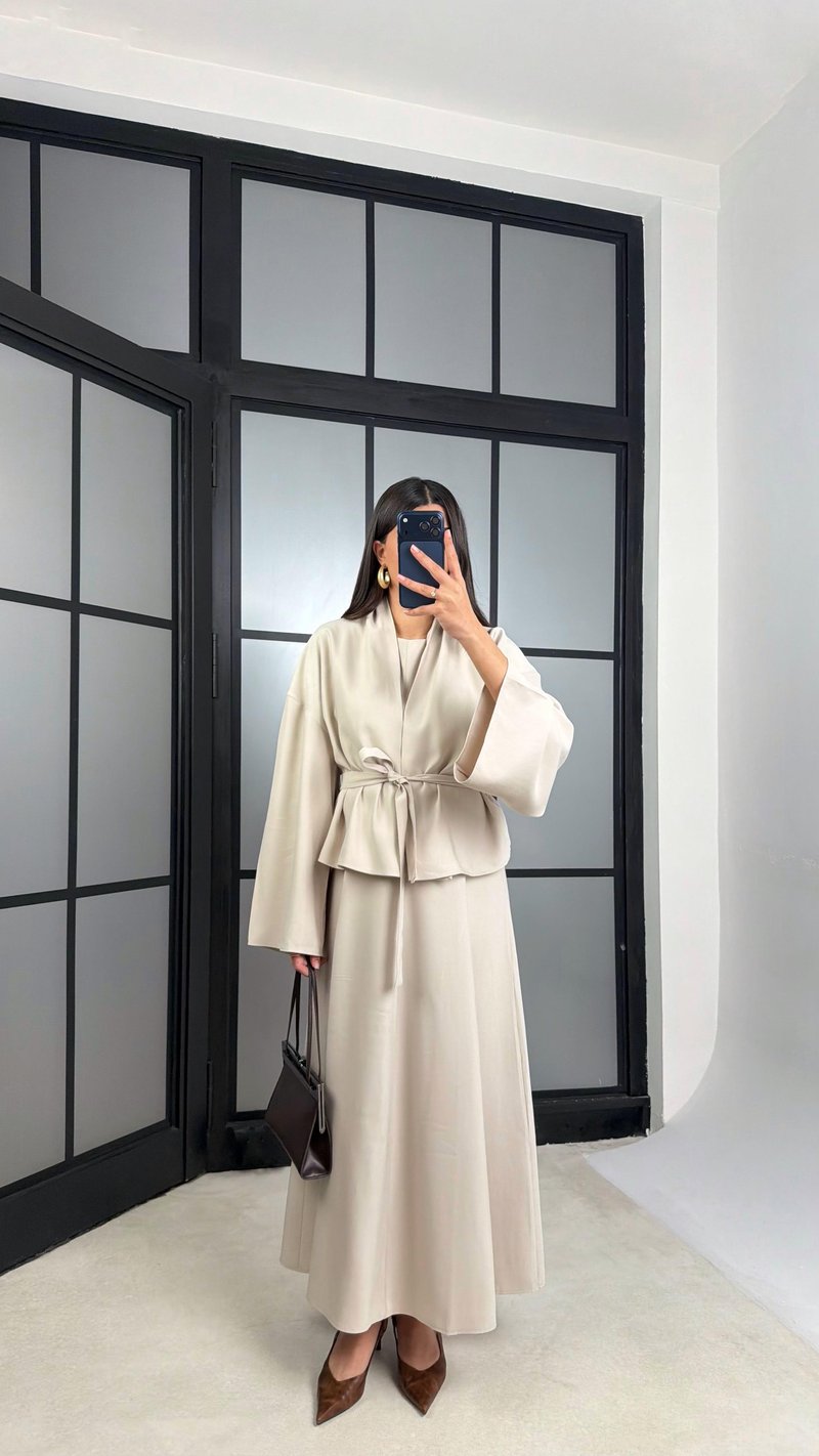 Taş Kuşaklı Ceket Elbise Premium Tencel Takım GAUS-01165